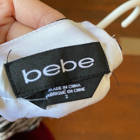 BEBE Deep Halter Vneck Zebra BW Black Striped Party Dress, Party, Small 2 - Picture 5 of 5